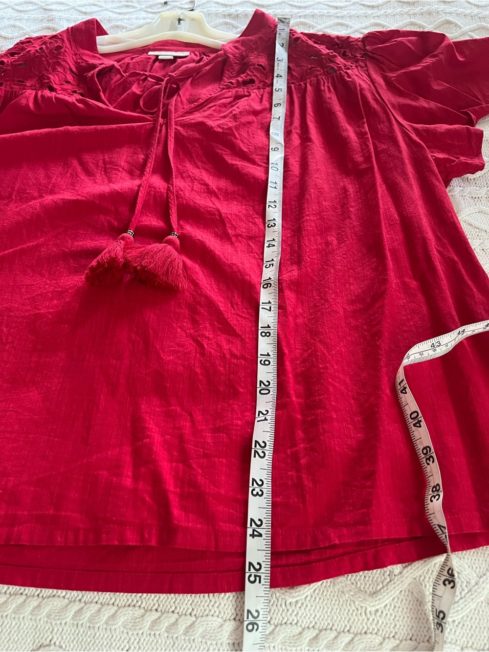 Knox Rose Vibrant Rayon/Cotton Blend Red Blouse with Tassels Size XXL - Picture 10 of 15
